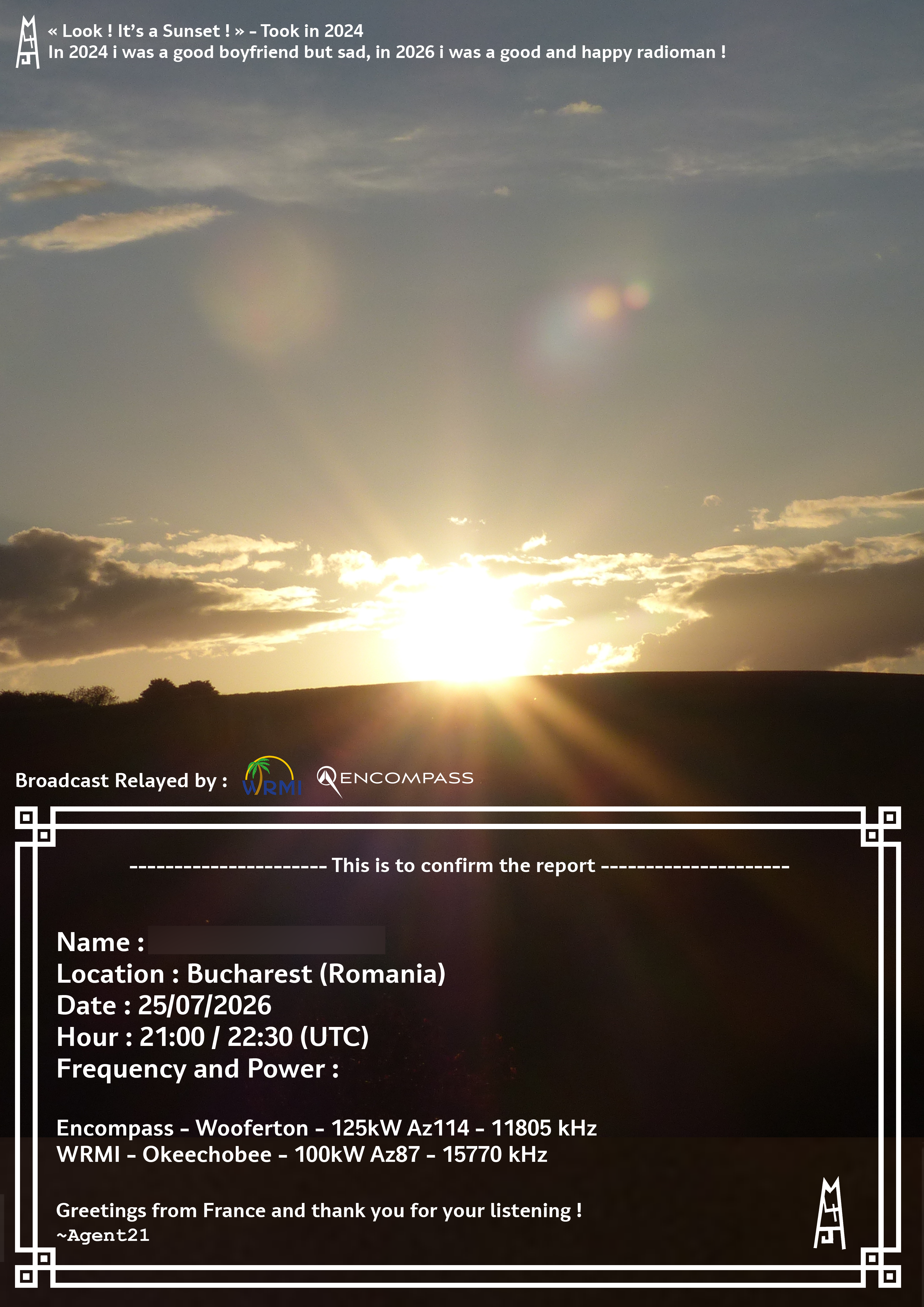 July 2026 E-QSL Card 'Look ! It's a Sunset !'