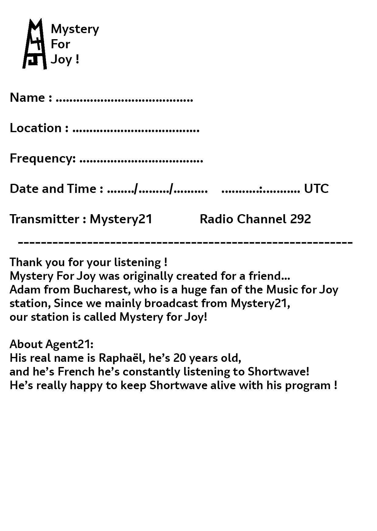 QSL Card Back
